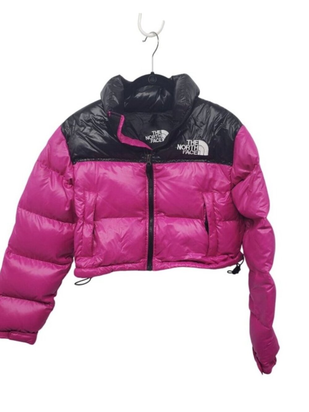 North Face Women's Nuptse Cropped Puffer Jacket XS Fuchsia Pink great condition - Picture 3 of 7